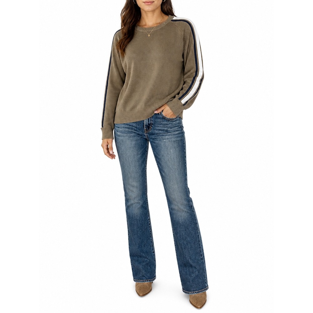 Oscar de la Renta Womens XL Crewneck Sweater Olive Green Knit Pullover